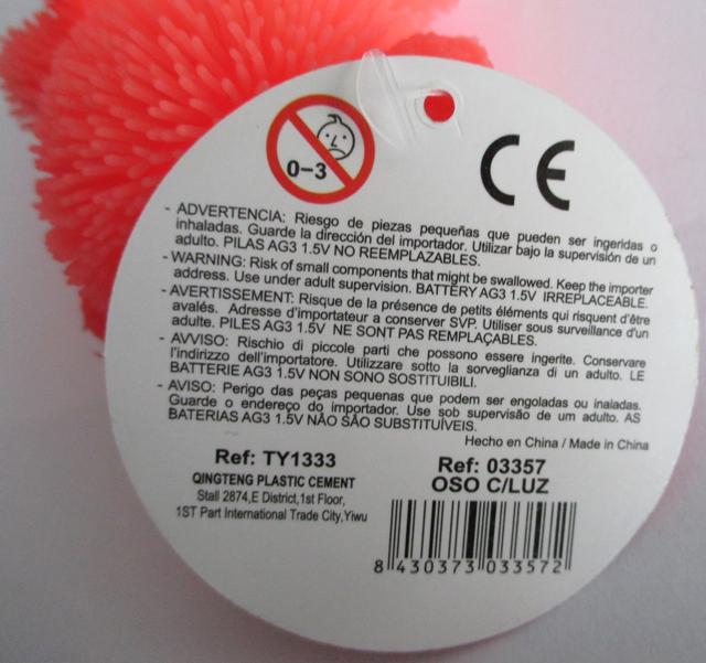 Plastic teddy bear with light