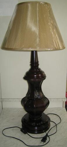 Desk lamp with textile lamp shade (with wood and leather cover)