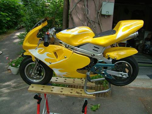 Mini motorbike - 50 cc, yellow with flames