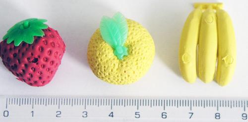 Rubber erasers - a set of 10 graphite pencils with an eraser, ruler and 3 rubber erasers shaped as a strawberry, a lemon and a banana