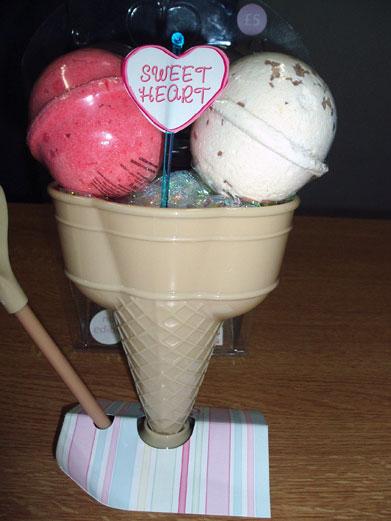 Cosmetics1. Ice cream sundae bath fizzers; 2. Afternoon tea bath salts; 3. One scoop or two β Bath Fizzers; 4. Bath Candy sweetheart selection box; 5. Bath Candy Muffin Fizzers; 6. Bath Candy Tea party bathing collection with ceramic plate; 7. Strawberry Mousse and Vanilla Slice Cake; 8. Bath Candy ice and slice fizzers and bath salts; 9. Bath and Cocktail Shaker not stirred bath Salts.