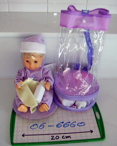 Doll in vinyl bag with accessories