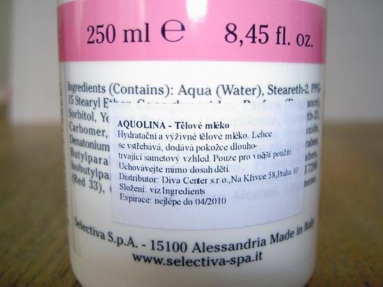 Body lotion – Aquolina Latte Corpo containing yogurt fraganza frutti di bosco
