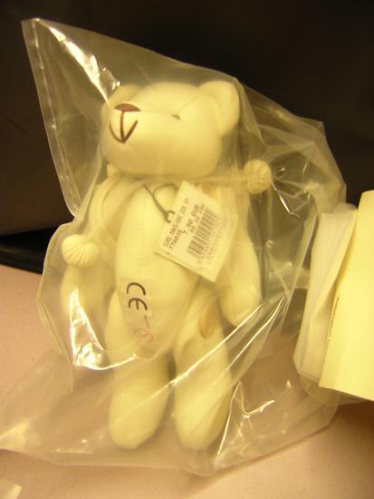 White teddy bear with rucksack