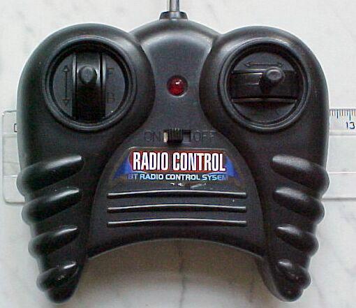 Radio-controlled toy car with remote control.