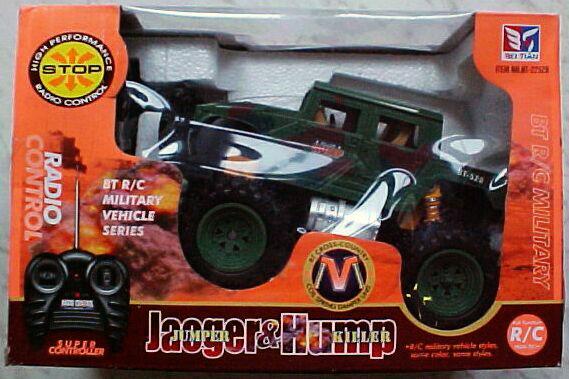 Radio-controlled toy car with remote control.