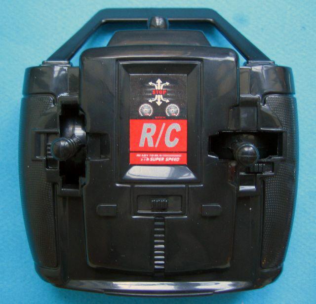 Radio-controlled toy car with remote control.