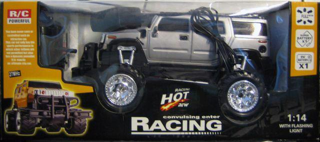 Radio-controlled toy car with remote control.