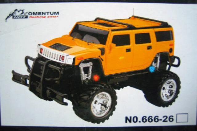 Radio-controlled toy car with remote control.