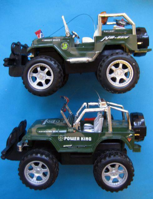 Radio-controlled toy car with remote control.
