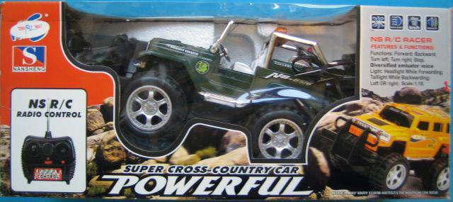 Radio-controlled toy car with remote control.