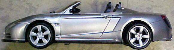 Radio-controlled toy car with remote control.