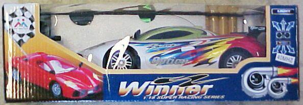 Radio-controlled toy car with remote control.