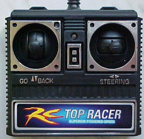 Radio-controlled toy car with remote control.