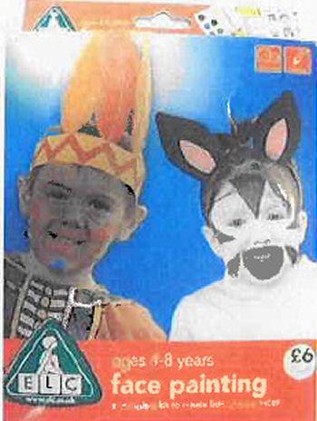 Face-painting kit, green face-paint compact and yellow face-paint compact
