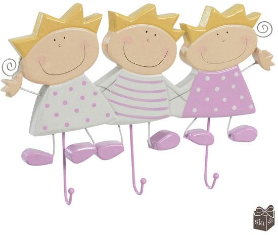 Child coat hook - Hook x3 JASPER L26 Blue; Hook x3 MAISY L26 Pink