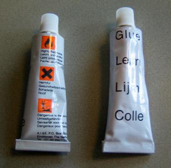 Rubber solution in bicycle repair kit.