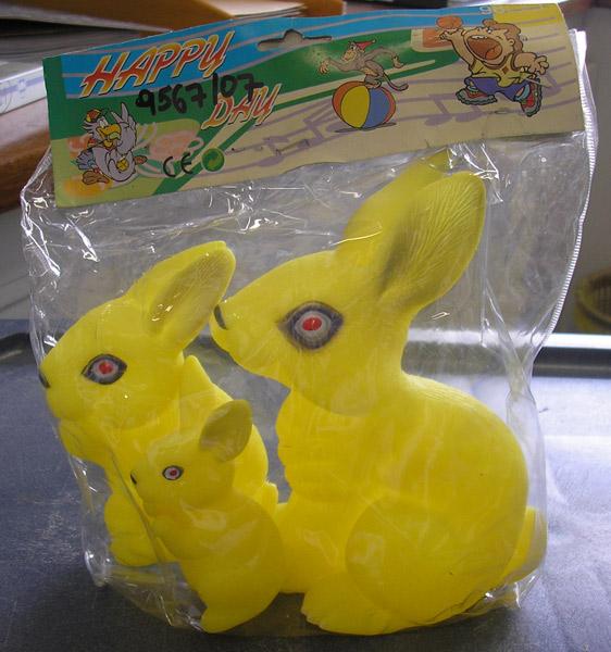 Set of squeezable toy rabbits