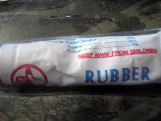 Rubber solution in bicycle repair kit.