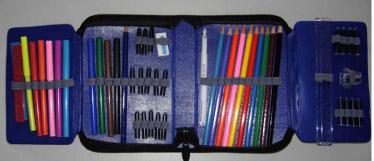 School pencil case with fibre-tip pens