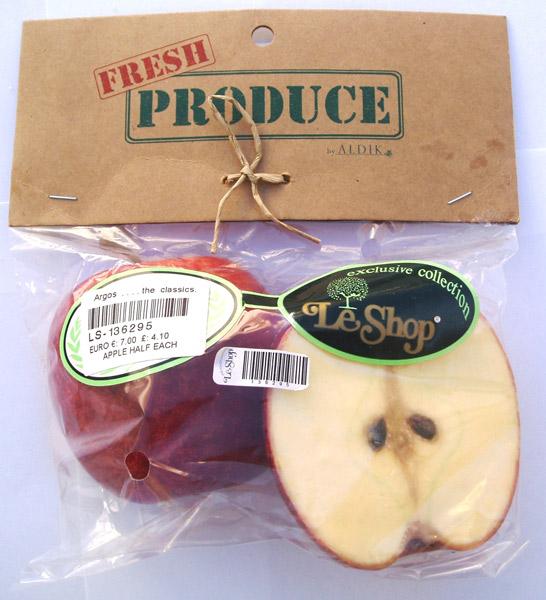 Decorative articles (apple halves and peach)