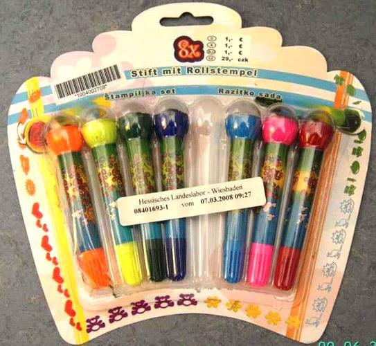 Set of pens with roller stamps