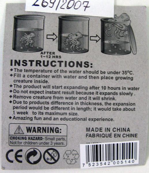 Expanding toy – sea creatures, "Colored growing"