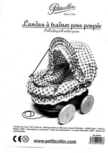 Doll's pram - Pull along doll wicker pram