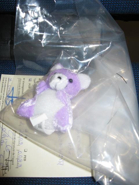 Key ring with soft toy (mauve and white bear)