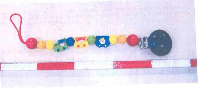 Soother chains (with a mouse's head, and in the shape of a train)