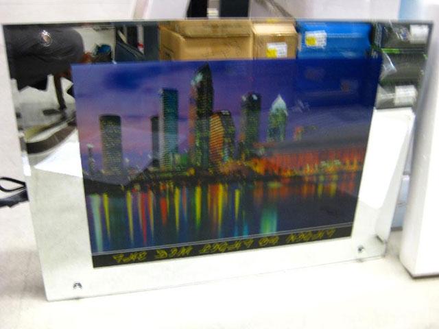 Moving-picture lamp - Laufbild Skyline/Delphin, Sandstrand mit Palmen, Wasserfall