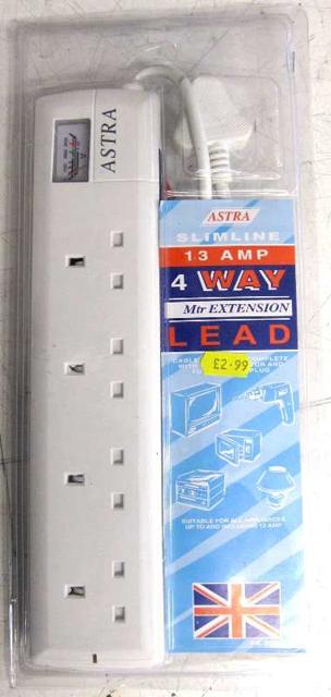 Extension cord - Slimline 13 Amp 4 Way Extension Lead