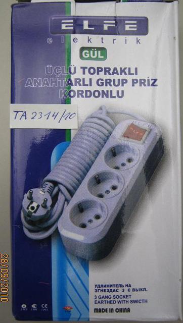 Extension lead - Three Gang Socket Earthed With Switch