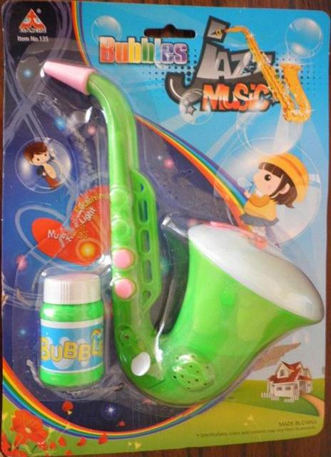 Toy saxophone making bubbles