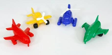 Plastic toy cars and aeroplanes